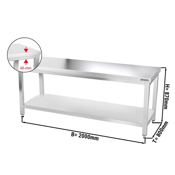 Edelstahl Arbeitstisch PREMIUM - 2000x800mm - Mit Grundboden Ohne Aufkantung 3 Edelstahl Arbeitstisch PREMIUM - 2000x800mm - Mit Grundboden Ohne Aufkantung
