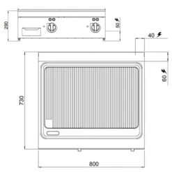 Elektro Bratplatte - 9,6 KW - Gerillt -Ausgewählte Küchengeschäfte EBPGB873B drawing 2ad3