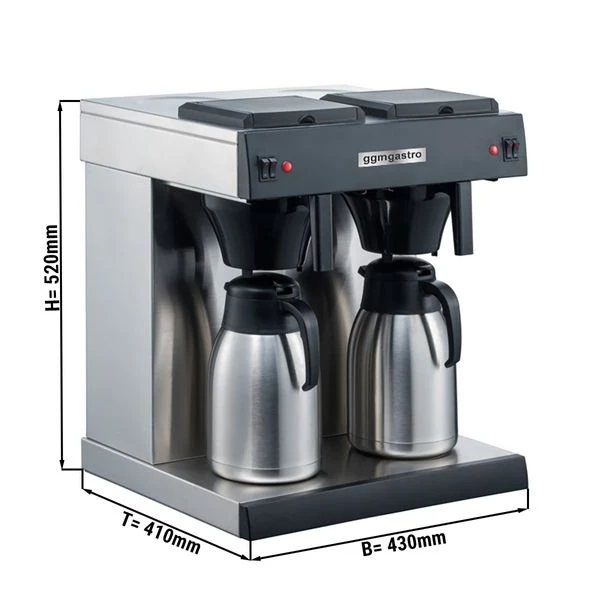 Filterkaffeemaschine - 2x 2 Liter Tank - 3,3kW - Mit 2 Warmhalteplatten - Inkl. 2 Isolierkannen á 1,6 Liter 3 Filterkaffeemaschine - 2x 2 Liter Tank - 3,3kW - Mit 2 Warmhalteplatten - Inkl. 2 Isolierkannen á 1,6 Liter