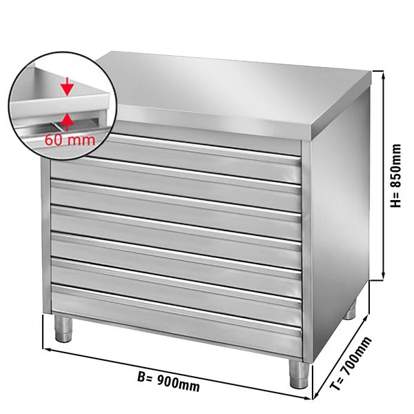 Schubladenschrank PREMIUM Mit 7 Schubladen Für Pizzateigbällchen - 900x700mm 3 Schubladenschrank PREMIUM Mit 7 Schubladen Für Pizzateigbällchen - 900x700mm