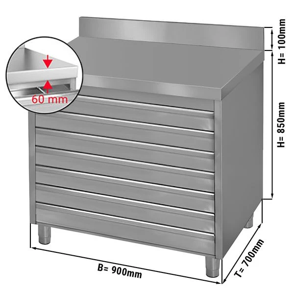 Schubladenschrank ECO Mit 6 Schubladen Für Pizzateigbällchen & Aufkantung - 900x700mm 3 Schubladenschrank ECO Mit 6 Schubladen Für Pizzateigbällchen & Aufkantung - 900x700mm