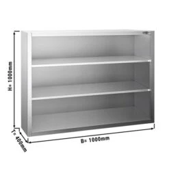 Edelstahl Wandhängeschrank PREMIUM - 1000x400mm - Ohne Schiebetür - 1000mm Hoch