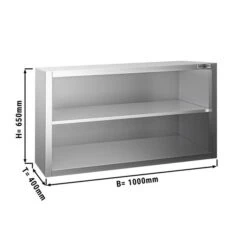 Edelstahl Wandhängeschrank PREMIUM - 1000x400mm - Ohne Schiebetür - 650mm Hoch