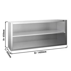 Edelstahl Wandhängeschrank PREMIUM - 1400x400mm - Ohne Schiebetür - 650mm Hoch