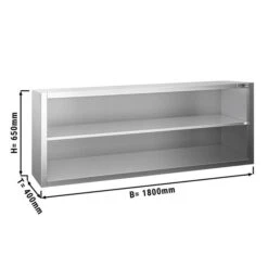 Edelstahl Wandhängeschrank PREMIUM - 1800x400mm - Ohne Schiebetür - 650mm Hoch