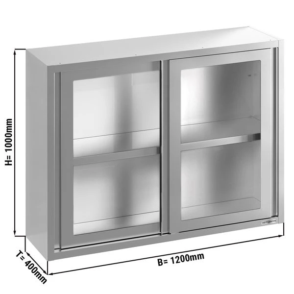 Edelstahl Wandhängeschrank - 1200x400mm - Mit Glasschiebetür - 1000mm Hoch 3 Edelstahl Wandhängeschrank - 1200x400mm - Mit Glasschiebetür - 1000mm Hoch
