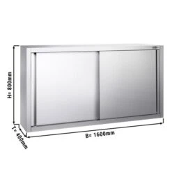 Edelstahl Wandhängeschrank PREMIUM - 1600x400mm - Mit Schiebetür - 800mm Hoch