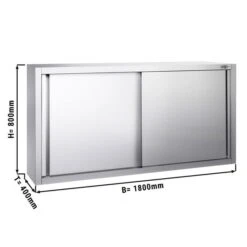 Edelstahl Wandhängeschrank PREMIUM - 1800x400mm - Mit Schiebetür - 800mm Hoch
