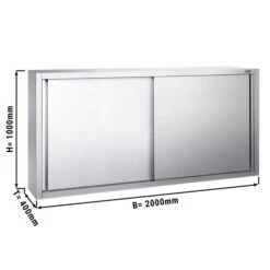 Edelstahl Wandhängeschrank PREMIUM - 2000x400mm - Mit Schiebetür - 1000mm Hoch