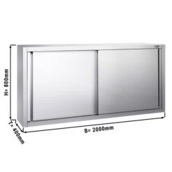 Edelstahl Wandhängeschrank PREMIUM - 2000x400mm - Mit Schiebetür - 800mm Hoch