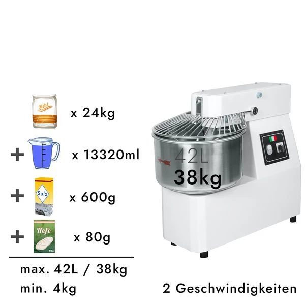 Teigknetmaschine - 42 Liter / 38 Kg - 2 Geschwindigkeiten - Mit Festem Kessel 5 Teigknetmaschine - 42 Liter / 38 Kg - 2 Geschwindigkeiten - Mit Festem Kessel – Bild 3
